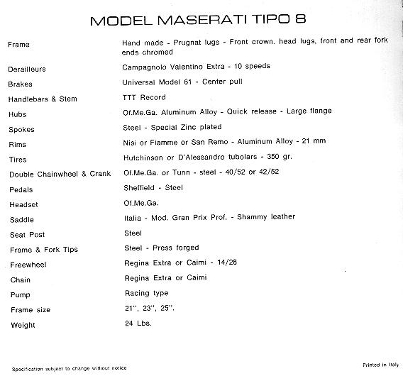 Maserati Bicycle Maserati MT-8 Data
