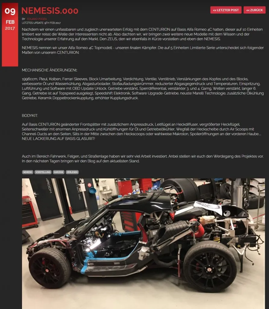 pogea racing alfa 4c Nemesis Supporting Documentation