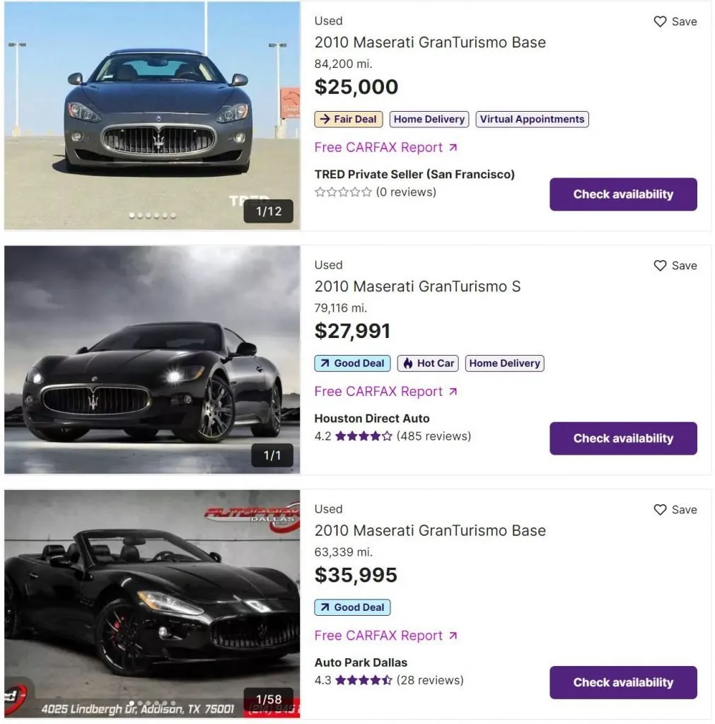 maserati prices 2010 Granturismo